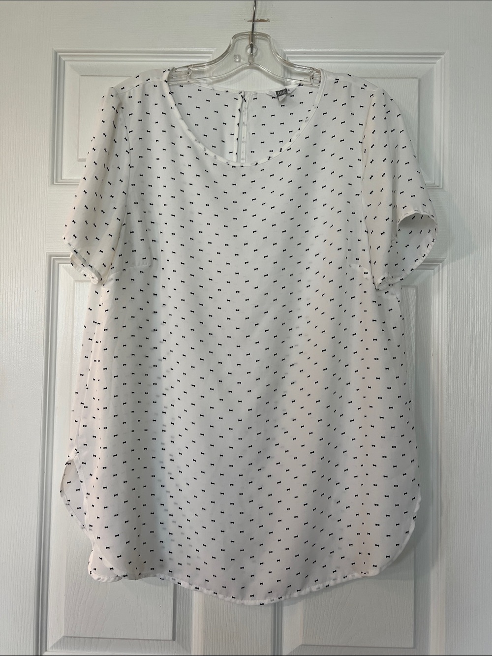 TAG White Scoop Neck Blouse with Black Micro Dot Print